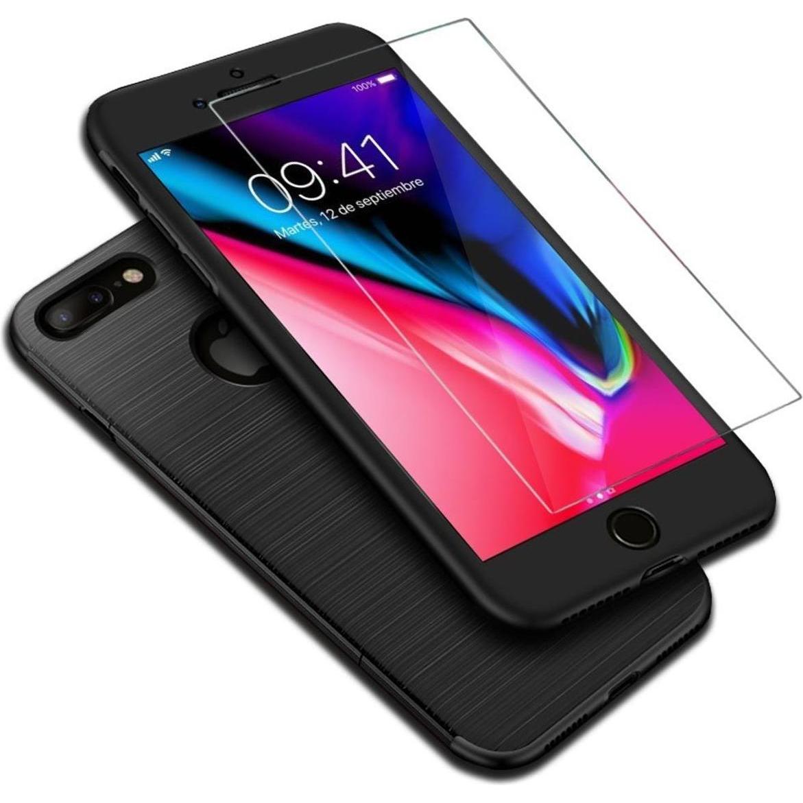 König Design Handyhülle Apple iPhone 7 Plus Full Cover Carbon Case Schutz Bumper Etui Schwarz (Apple iPhone 7 Plus), Sma...
