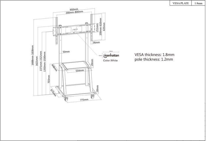 Actual product image Manhattan Universal TV stand on casters with extra high load capacity (LCD, 100", 170 kg)