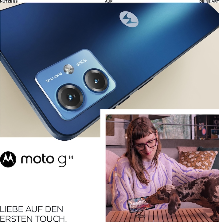 Produktbild Motorola Moto G14 (128 GB, Sky Blue, 6.50", Dual SIM, 50 Mpx, 4G)