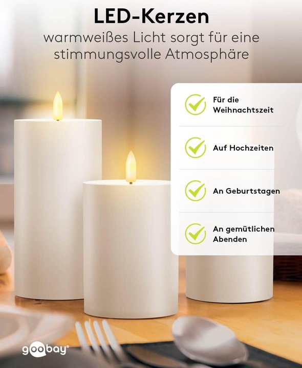 Image du produit Goobay Lot de 3 bougies LED "Outdoor (3 x)