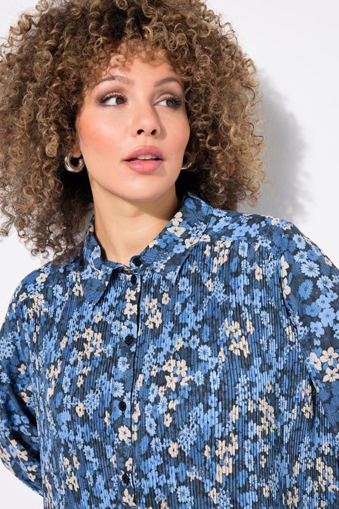 Produktbild Ulla Popken Plissee-Bluse, Blüten, A-Linie, Hemdkragen, Langarm (50, 52)
