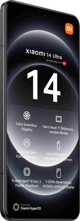 Productafbeelding Xiaomi 14 Ultra 512 GB, 16 GB RAM, zwart (512 GB, Black, 6.73", Dubbele SIM, 5G)