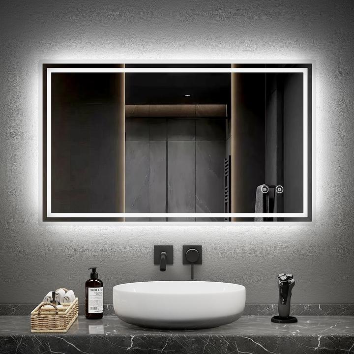 Actual product image Emke Bathroom Mirror With Lighting 100*60cm,Fog-Free, Cool-White6500K, Dimmable,Touch Switch (100 x 60 cm)