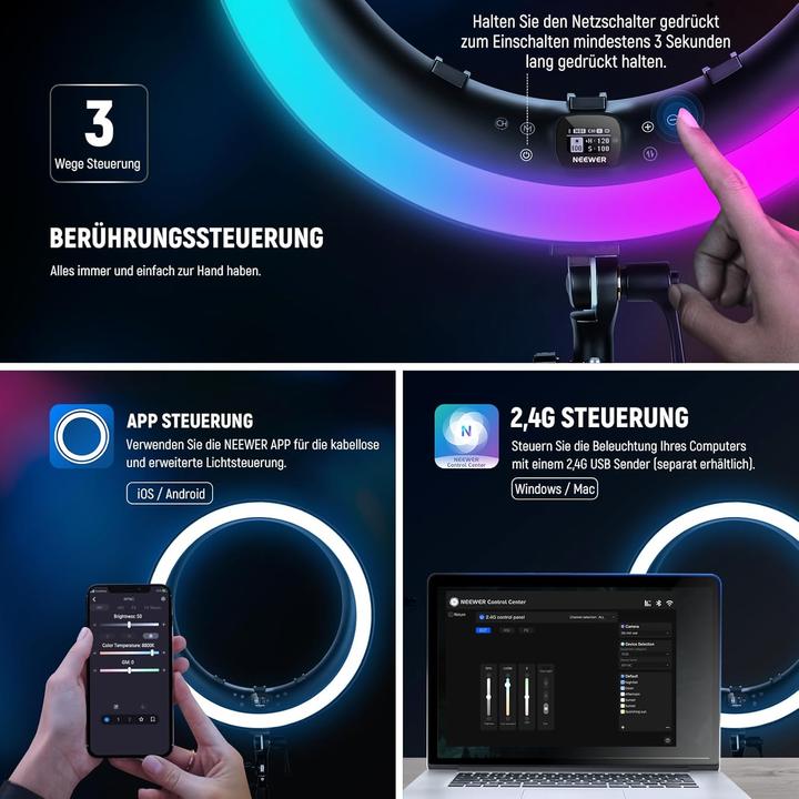 Actual product image Neewer RGB Ringlicht mit Ständer und App-Steuerung (Ring light)