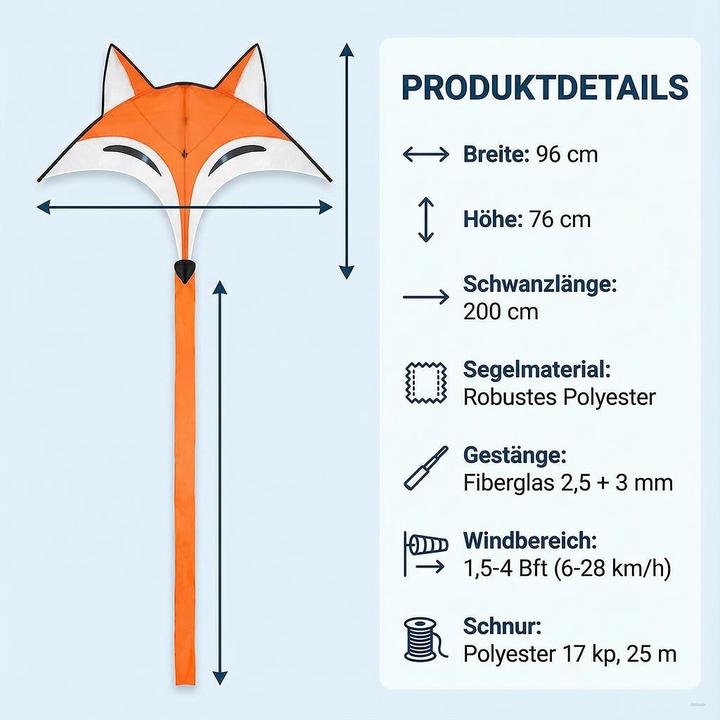 Actual product image Invento Kite Ecoline Fox Kite 96x76 cm, from 5 years, incl. handle with 25 m cord