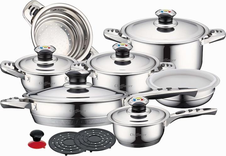 Actual product image JTI 16-piece kitchen set (24 cm, Pan set + pot set, Stainless steel)