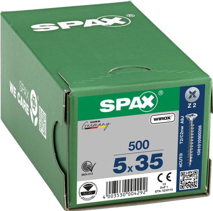 Immagine prodotto Spax Testa Svasata A Croce Z2 Completamente Filettata Wirox (500 Viti per pezzo)