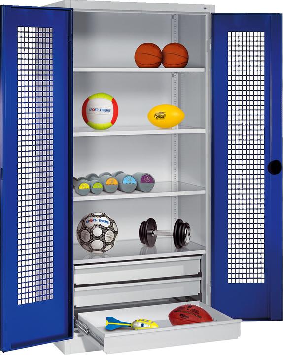Immagine prodotto C+P Armadio per attrezzature sportive con cassetti (HxLxP: 195x120x50 cm, con ante a battente forate