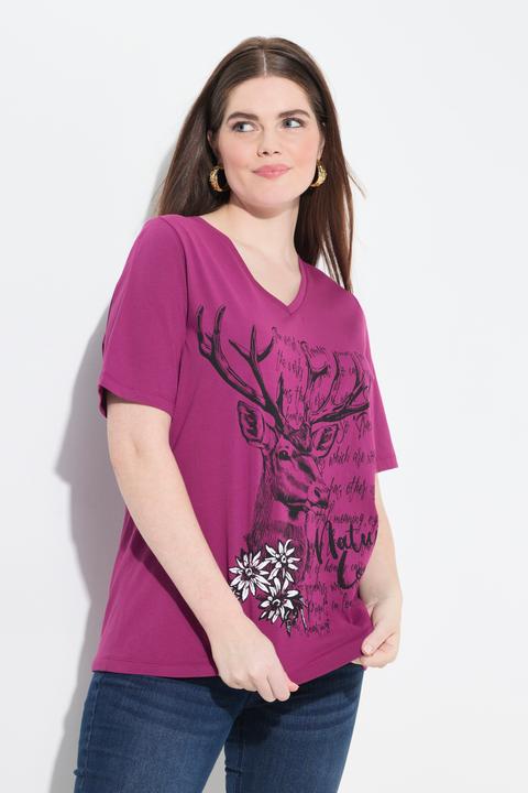 Produktbild Ulla Popken T-Shirt, Trachtenmotiv, Classic, V-Ausschnitt, Halbarm (42, 44)