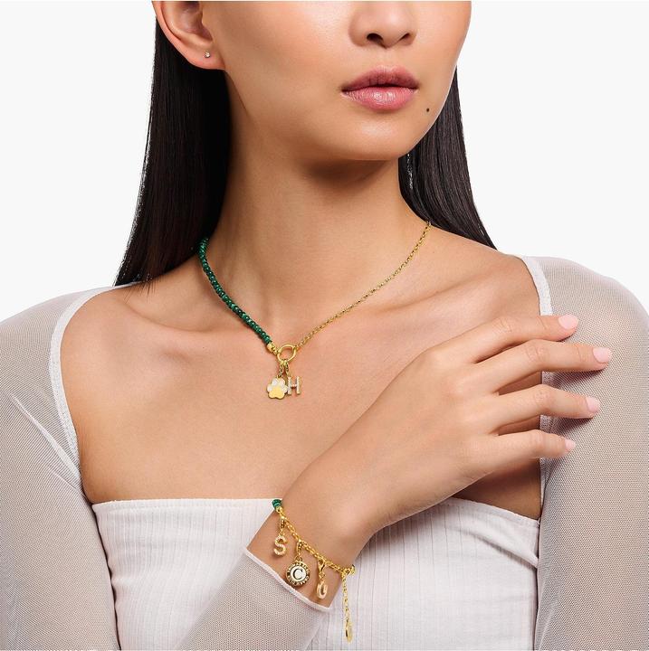 Produktbild Thomas Sabo Member Charm Halskette mit Gliedern und imitiertem Malachit vergoldet (925er Silber, Emaille, 40 - 45 cm)