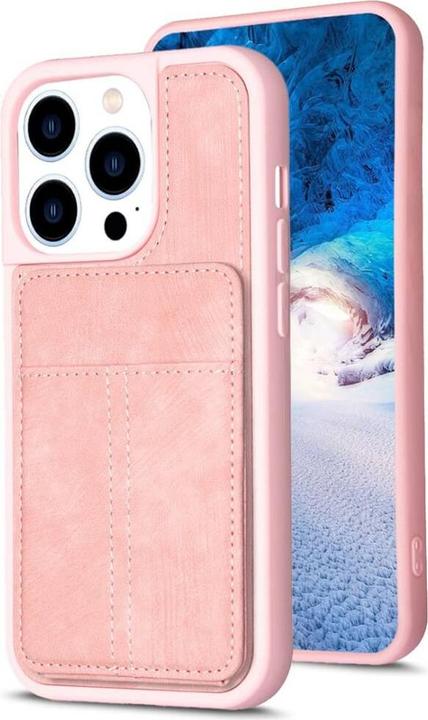 Actual product image Cover-Discount iPhone 15 Pro - Kickstand Case with card slots pink (Apple iPhone 15 Pro)