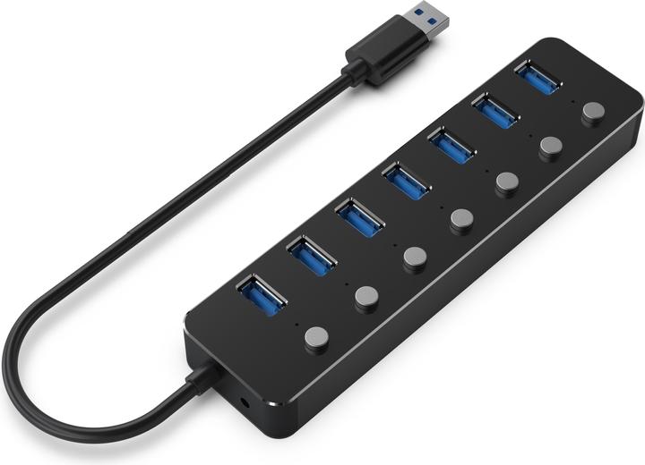 Actual product image Gembird 7-port USB 3.1 Gen 1 HUB with switches black (USB-A, 7 ports)