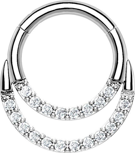 Produktbild Star Piercing Micro Segmentring klappbar silber doppel front Kristalle silber (ohne Messing, Chirurgenstahl 316L)