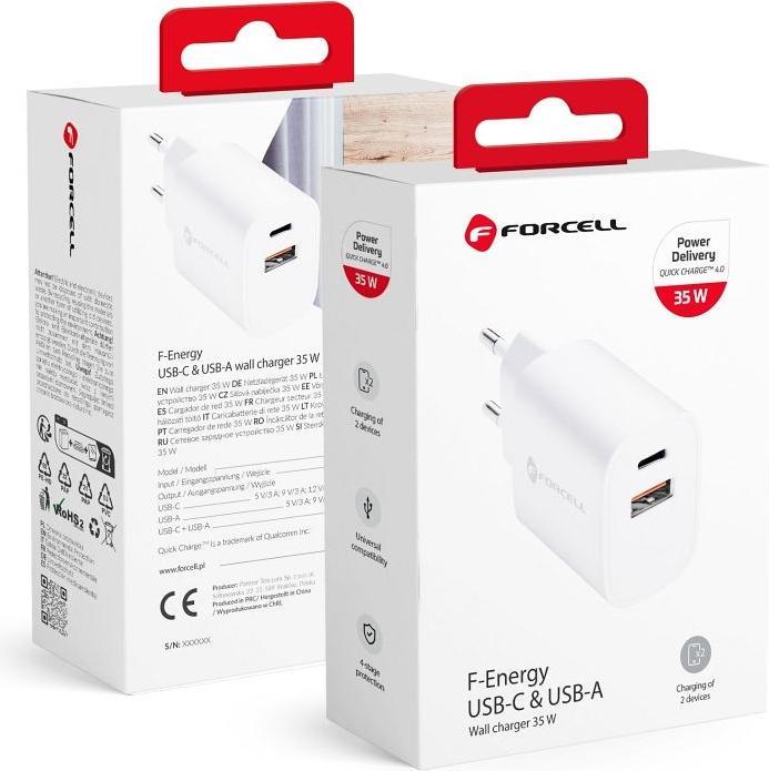 Actual product image Forcell Adapter F-ENERGY TFK-TC-35WPD travel charger Type C + USB A PD QC4.0 3A 35W white (35 W)