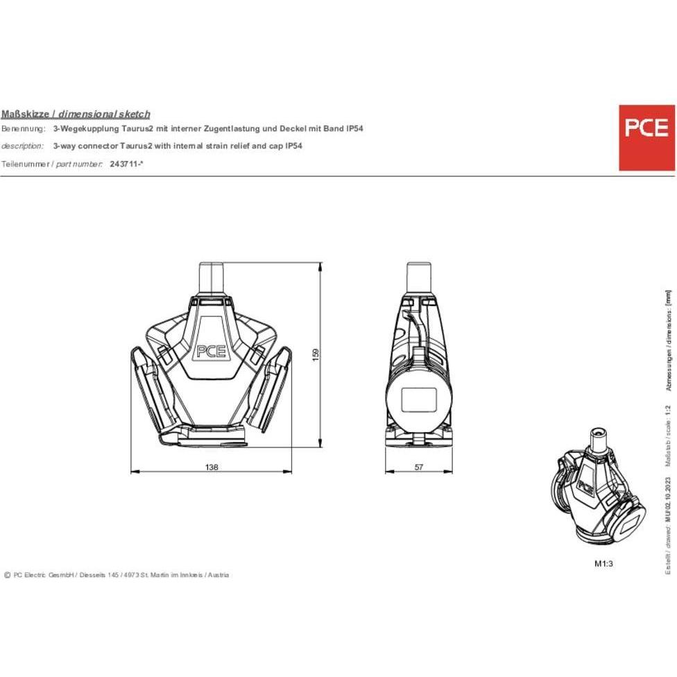 Thumbnail - PCE, Netzstecker + Netzkupplung, PC Electric 243711-src5 3fach-Kupplung Gummi mit Spannungsanzeige 250 V Rot IP54