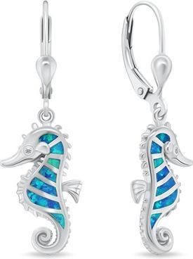 Actual product image Brilio Silver - Silver dangle earrings Seahorse with blue opals EA1128WB