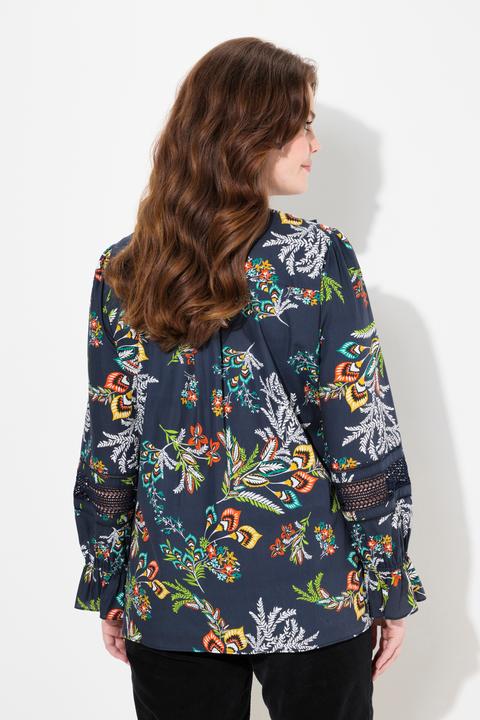 Image du produit Ulla Popken Blouse à col en V et manches longues, dentelle et ruché (54)