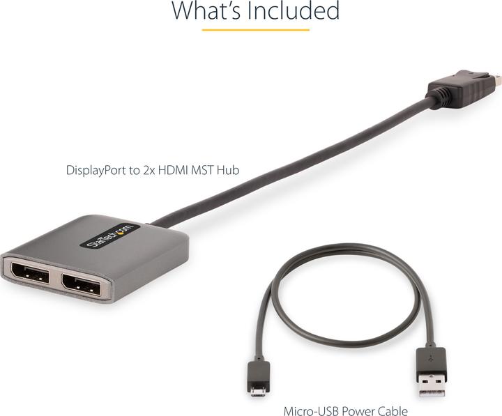 Productafbeelding StarTech com DP naar Dual HDMI MST HUB - Dual HDMI 4K 60Hz - DisplayPort Multi Monitor Adapter met 1f (HDMI, 4.30 cm)
