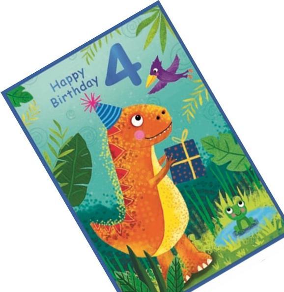 Actual product image Simon Elvin Dinosaur 4th Birthday Greetings Card (Pack of 6) (6 pcs.)