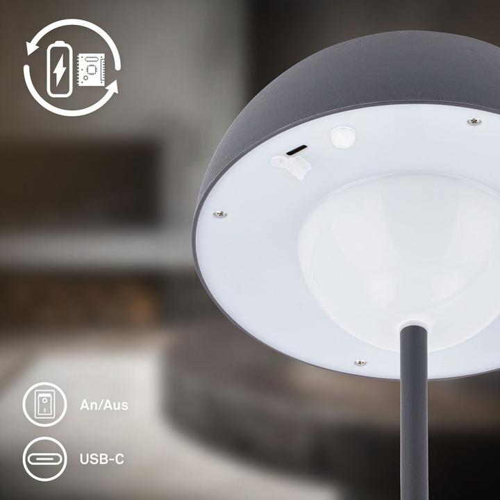 Produktbild Briloner Brilo unplugged KUGLE Akku LED Tischleuchte, stufenlos dimmbar - Anthrazit (250 lm)