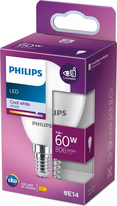 Actual product image Philips LED 60W P48 E14 CW FR ND 1PF/10 (E14, 7 W, 806 lm, 1 x, E)