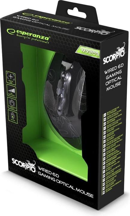Actual product image Esperanza MX203 Scorpio Mouse right USB Type-A Optical 2400 DPI (Cable)