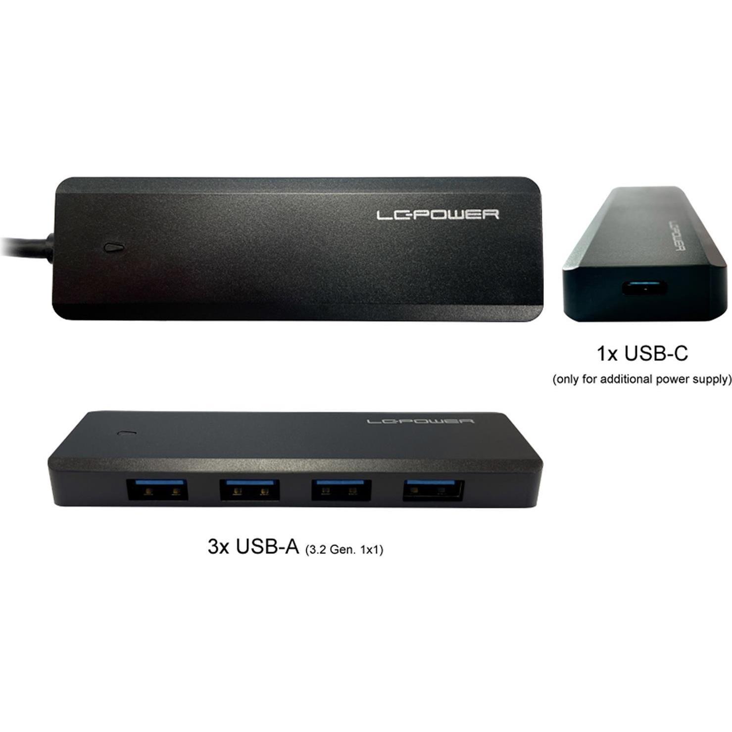 Thumbnail - LC-Power LC-HUB-U3-4-V2 (USB-C, 5 Ports), Dockingstation + USB Hub, Schwarz