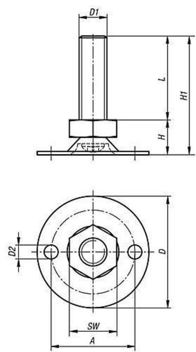 Immagine prodotto Kipp Stellfuss, K0678, Stahl, mit Bohrung