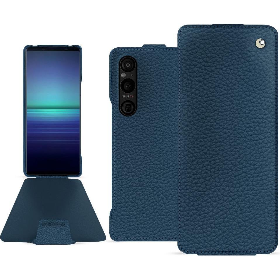 Noreve Lederschutzhülle vertikal (Sony Xperia 1 V), Smartphone Hülle, Blau