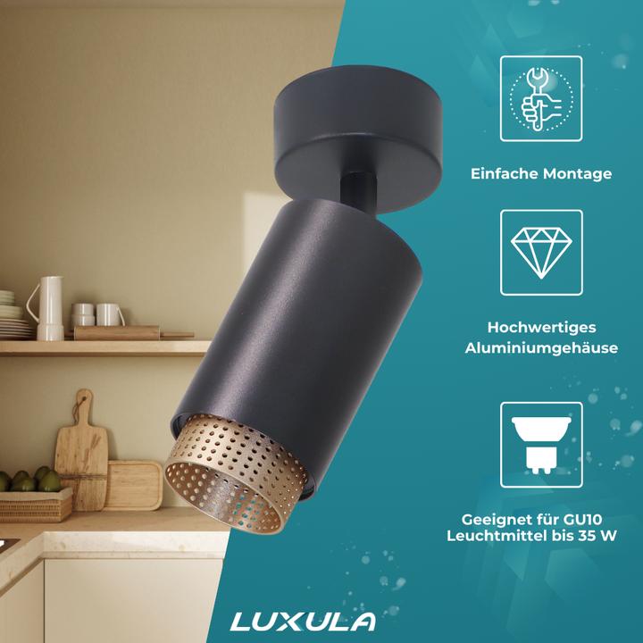 Actual product image Luxula Swiveling LED surface-mounted spot, black/gold (GU10)