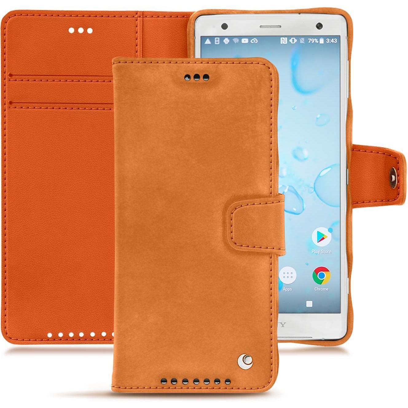 Noreve Lederschutzhülle Wallet (Sony Xperia XZ2), Smartphone Hülle, Orange