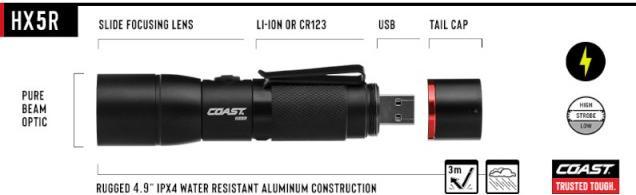 Produktbild Coast HX5R wiederaufladbare Taschenlampe 620 Lumen (10.20 cm, 400 lm)