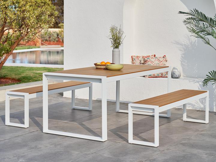 Image du produit Axi Table de jardin Tony avec 2 bancs Blanc avec polywood en teck (190 cm)