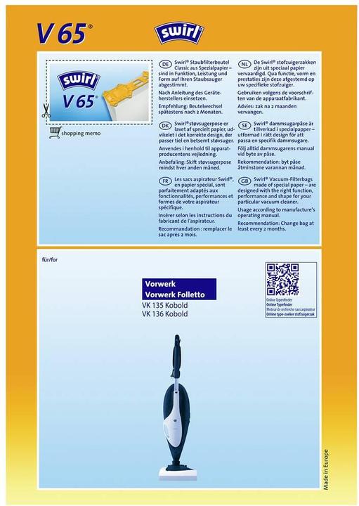 Energy Label Swirl Dust bag V65 (4 x)