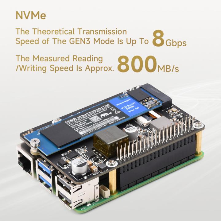 Produktbild WaveShare PCIe auf M.2 SSD HAT+ (B) mit PoE für Raspberry Pi 5 (HAT)
