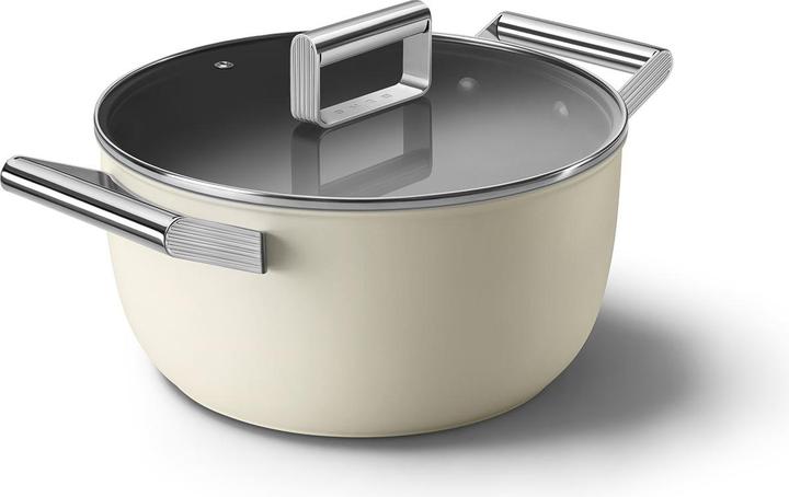 Produktbild Smeg CKFC2411CRM Schmortopf Ø 24 cm mit Glasdeckel, 2 Griffe, creme (24 cm, Bräter + Schmortopf)