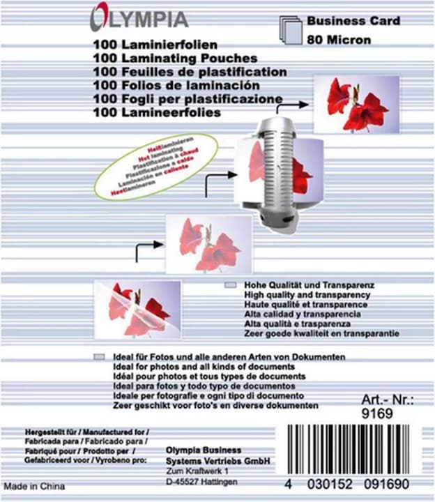 Produktbild Olympia Visitenkarten Laminierfolien (Visitenkarte, 100 Stück, 80 µm)