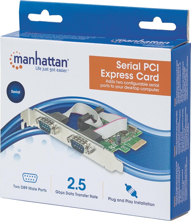 Actual product image Manhattan PCI-Express card, 2x DB9 ports