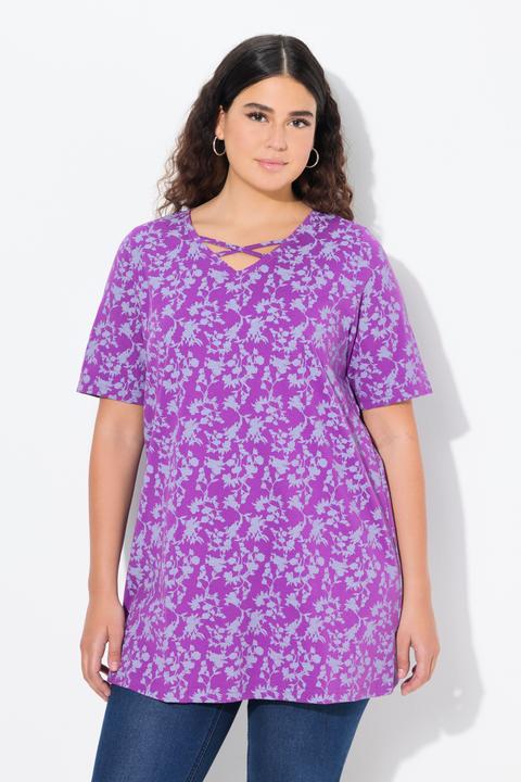 Actual product image Ulla Popken Cutout Floral Print Short Sleeve Knit Tunic (56)