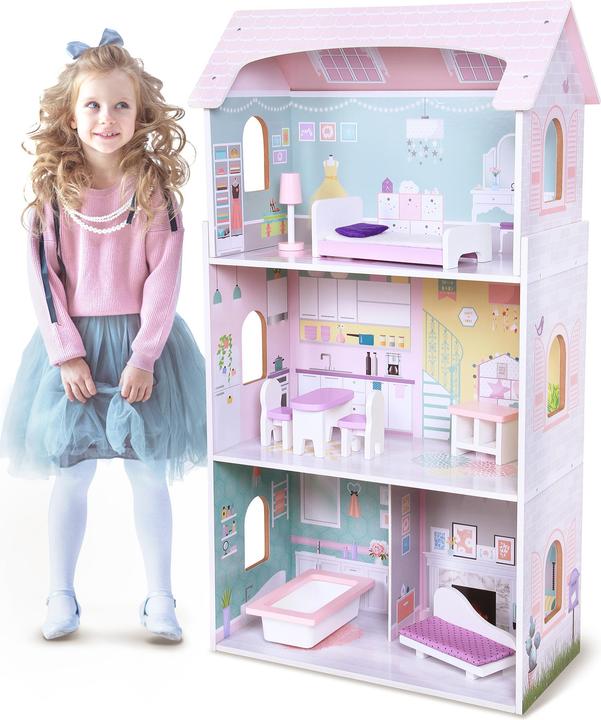 Produktbild EcoToys Puppenhaus aus Holz + Möbel