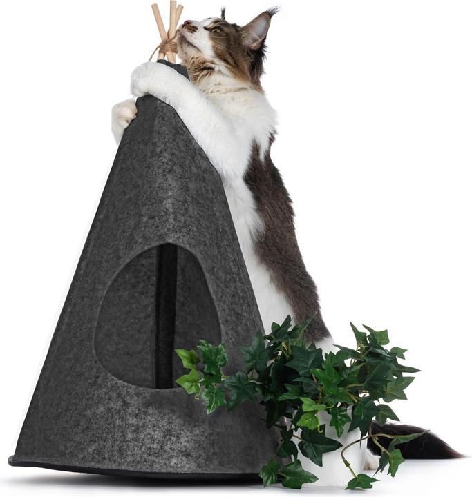 Produktbild Fudajo Katzenzelt Tipi Filz dunkel Haustierzelt Hundezelt Katzentipi Indoor (Katze, Hund)