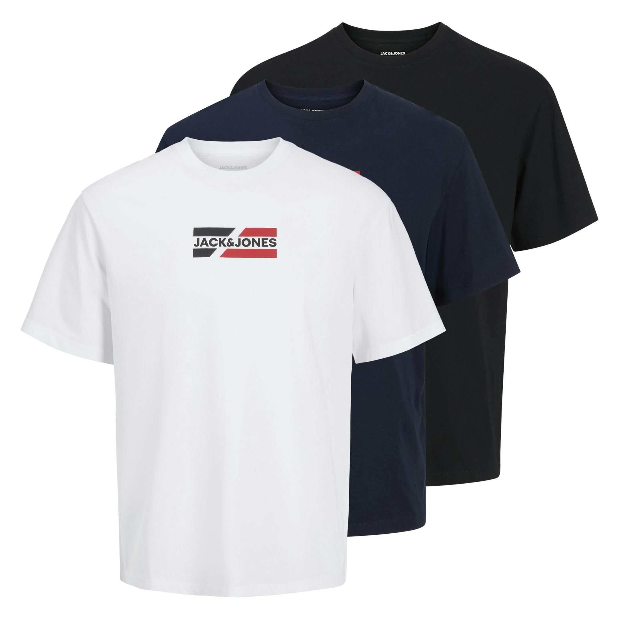 Jack & Jones, Herren, Shirts, Jjecorp Graphic Tee Ss O-3pk Mp Noos, Blau, Mehrfarbig, (M)