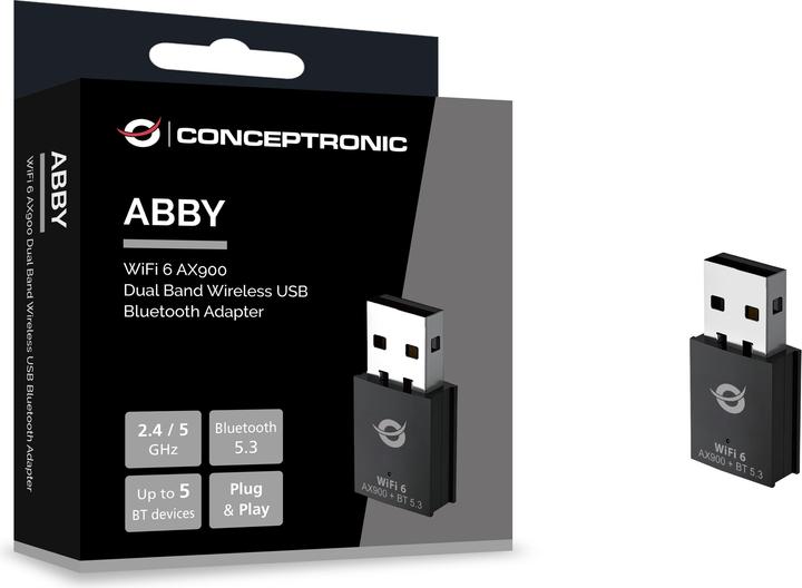 Actual product image Conceptronic Bluetooth5.3 Adapter USB AX900 Dualband Wifi 6 (USB)
