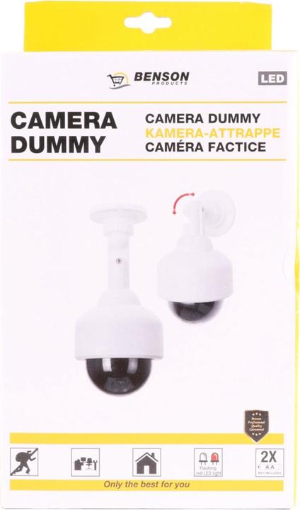 Actual product image Benson Dome dummy surveillance camera with red operating LED