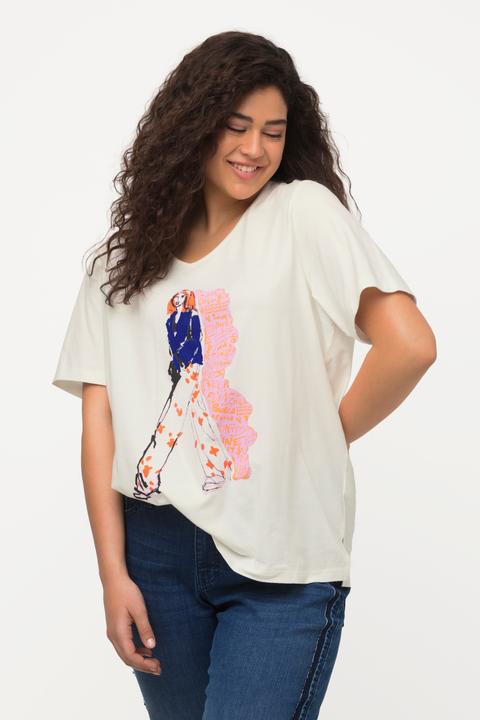 Image du produit Ulla Popken T-shirt oversize à col en V et manches courtes, motif femmes (50, 52)