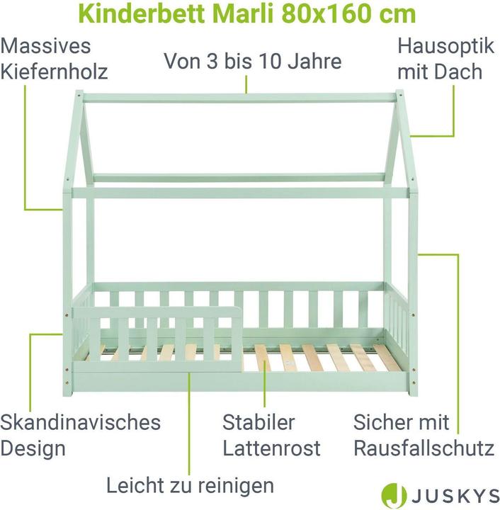 Image du produit Juskys Kinderbett Marli 80x160cm - Mint (80 x 160 cm)