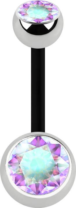 Immagine prodotto Star Piercing Banana nera con due sfere di cristallo argento multicolore (Materiale sintetico, Acciaio chirurgico 316L, senza ottone)