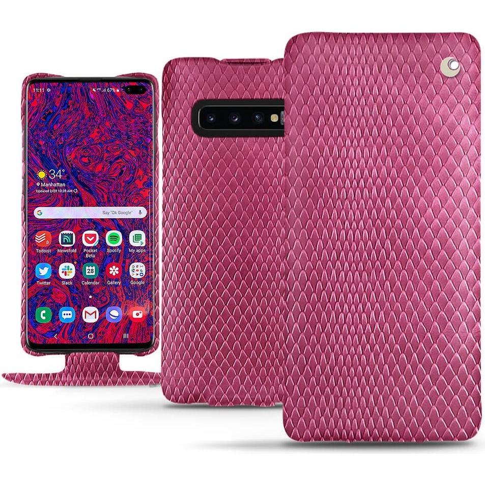 Noreve Lederschutzhülle vertikal (Samsung Galaxy S10+), Smartphone Hülle, Rosa