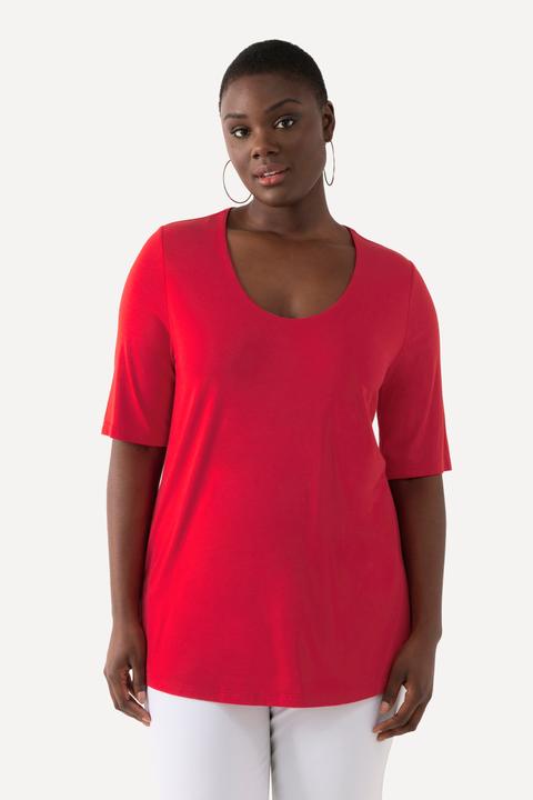 Image du produit Ulla Popken T-shirt doublé à l'avant, col V et manches courtes (58)