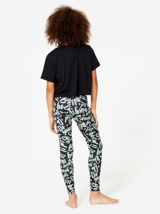 Image du produit Starever Legging danse moderne taille haute fille, vert céladon et noir fumé (140)